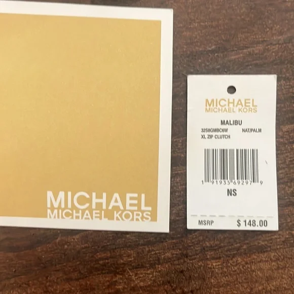 Michael Kors Tan and Green Palm Woven Clutch - Picture 3 of 3